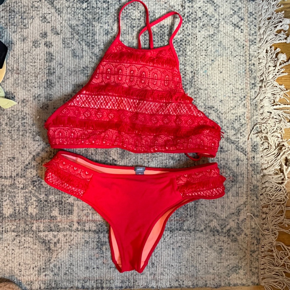 Red halter aerie swim